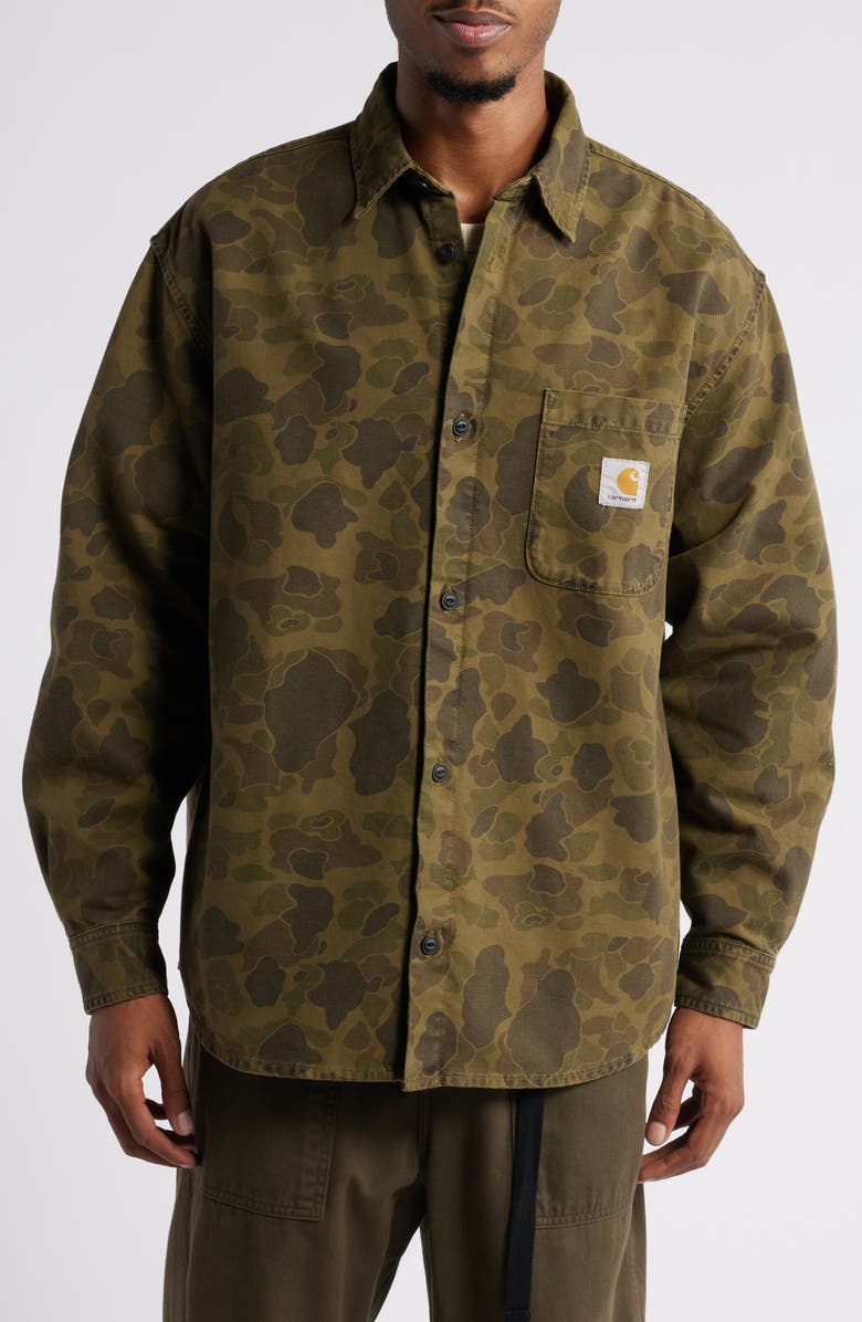 Carhartt Work In Progress Camo Duck Cotton Canvas Button-Up Shirt, Alternate, color, Duck Green Green Garment Dyed