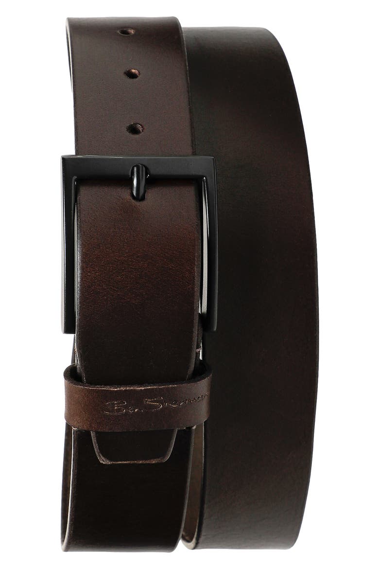 Leather Casual Belt, Main, color, BROWN