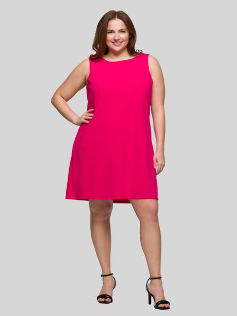 Plus Size Solid Round Neck Sleeveless Mini Shift Dress