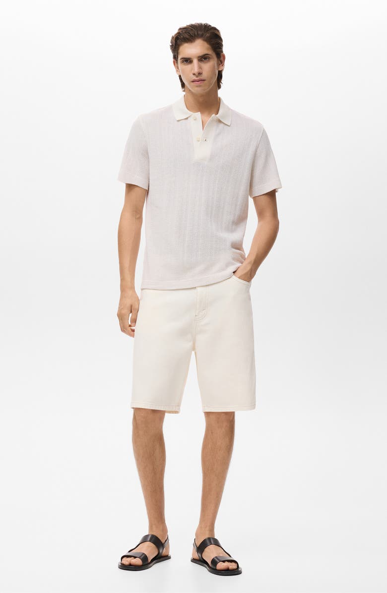 MANGO Regular Fit Openwork Polo, Alternate, color, Off White