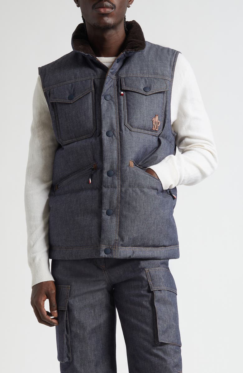 Moncler Krachan Denim Puffer Vest, Main, color, Blue