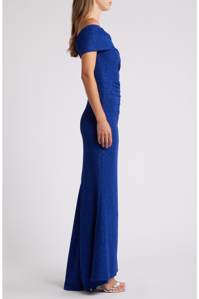Metallic Off the Shoulder Gown, Alternate, color, COBALT