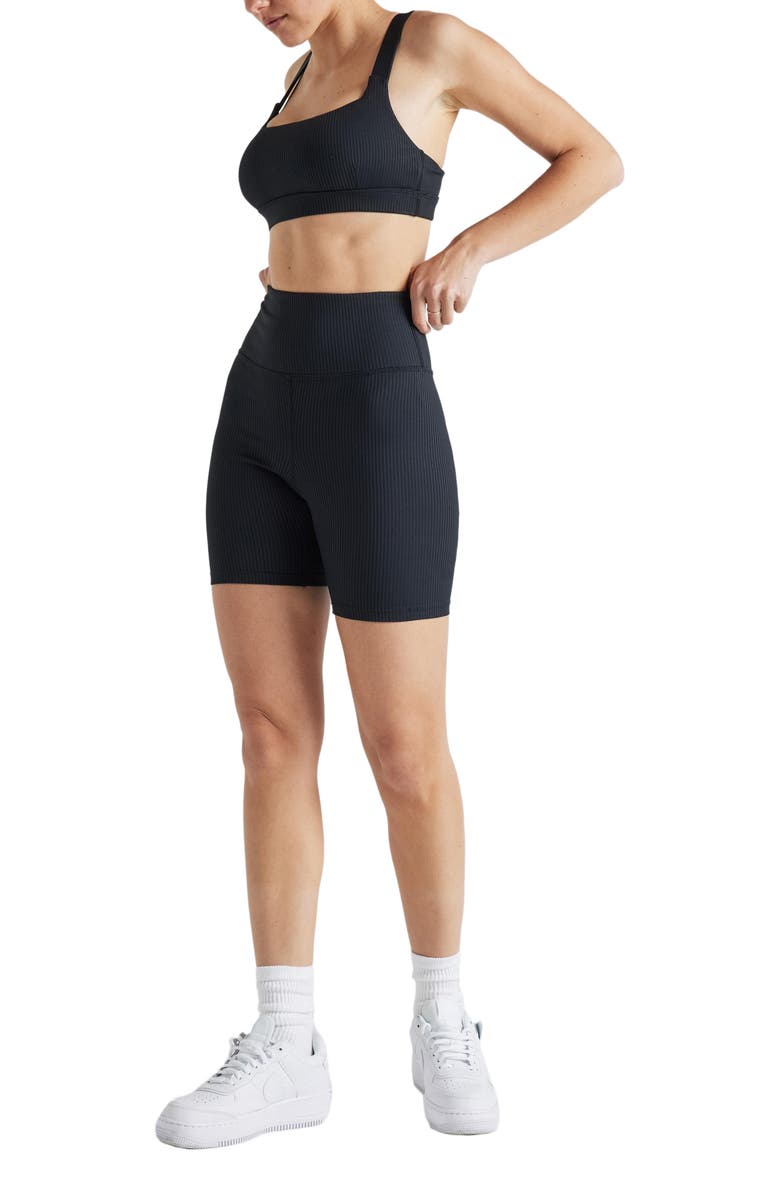 Losano Renew Rib Square Neck Bra, Main, color, Black
