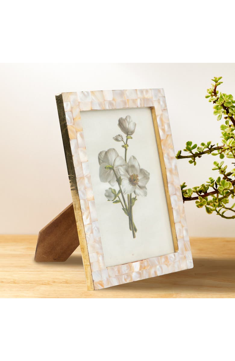 Storied Home Mother of Pearl Photo Frame, Alternate, color, Cream