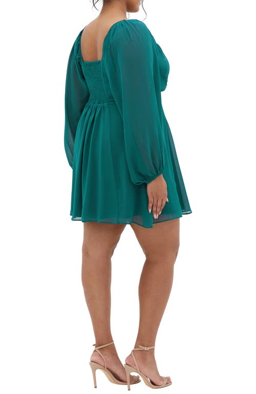 City Chic Flirty Flounce Long Sleeve Minidress In Deep Teal