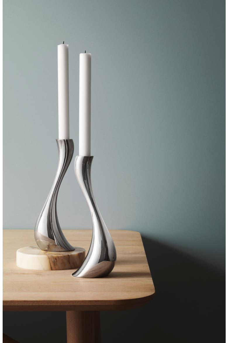 Set of 2 Cobra Stainless Steel Candleholders, Alternate, color, SILVER