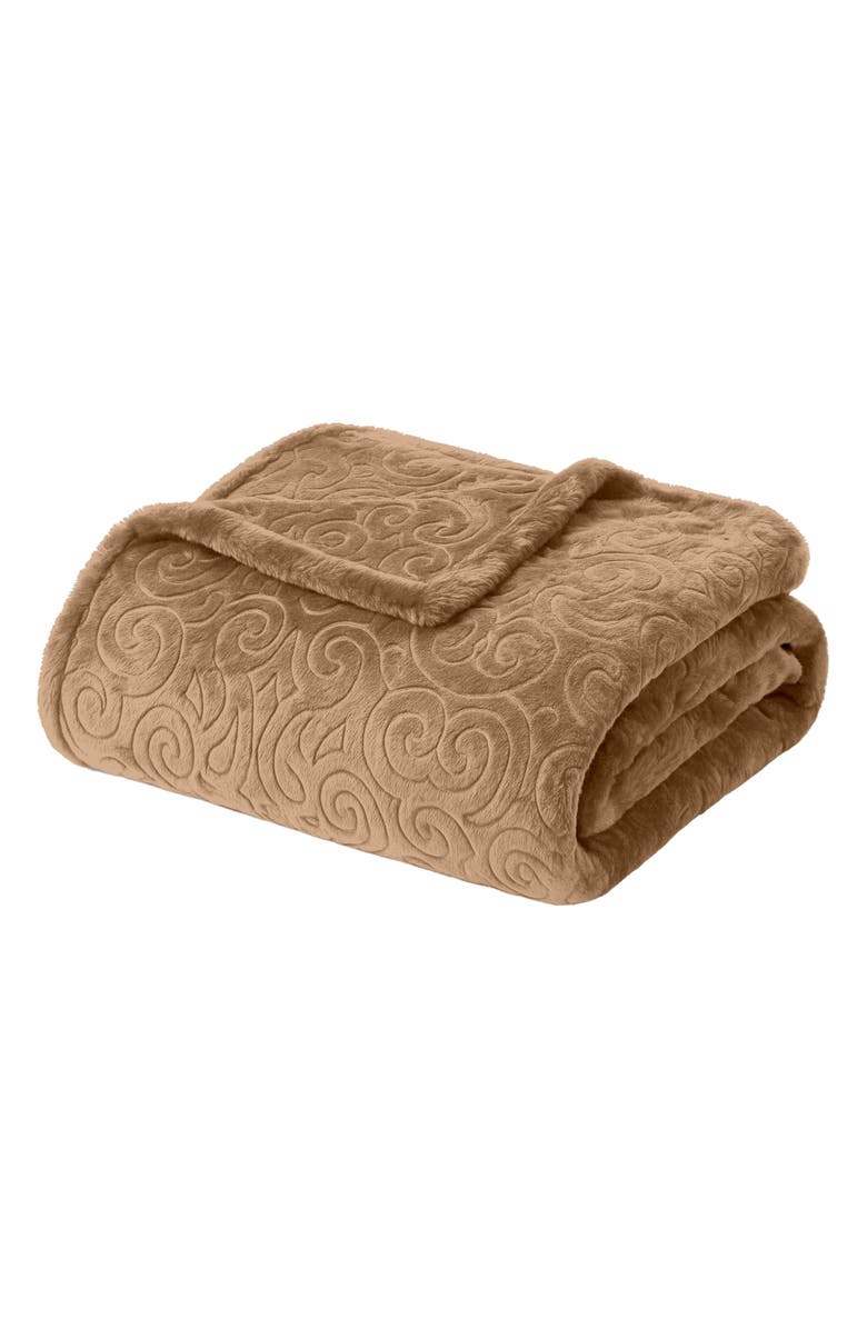 Luxury Home Dama Scroll Embossed Throw Blanket, Main, color, Taupe