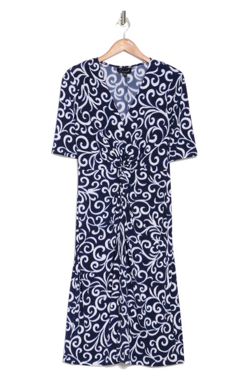 Connected Apparel Front Twist Midi Dress In Navy