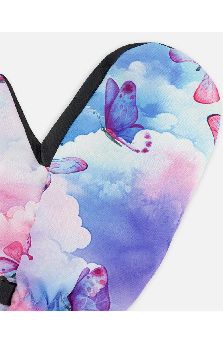 Deux par Deux Girl's Printed Mid-Season Mittens Butterflies On Multicolored Background, Alternate, color, 
