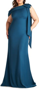 Tadashi Shoji One-Shoulder Bow Detail Crepe Gown