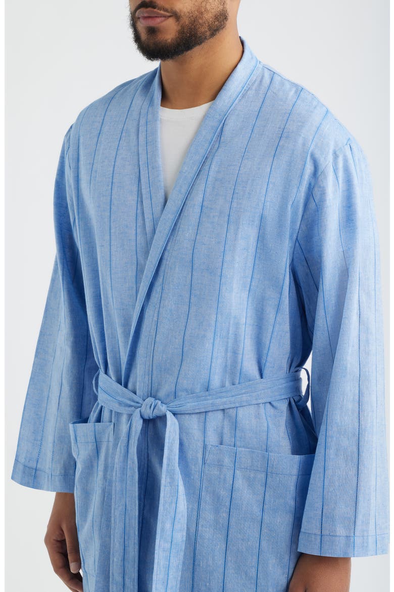Pinstripe Cotton & Linen Robe, Alternate, color, BLUE