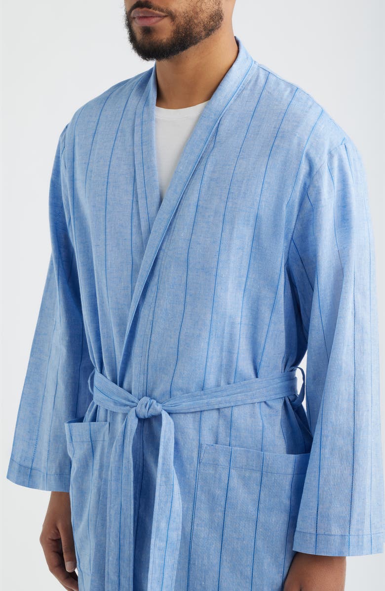 Daniel Buchler Pinstripe Cotton & Linen Robe, Alternate, color, Blue