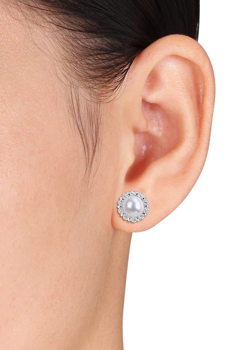 DELMAR Cultured Pearl & Cubic Zirconia Halo Pendant Necklace & Stud Earrings Set, Alternate, color, 