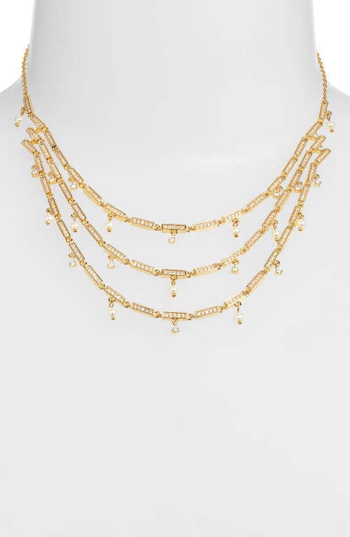 Nordstrom Cubic Zirconia & Pearl Charm Triple Tier Necklace In Clear- Gold