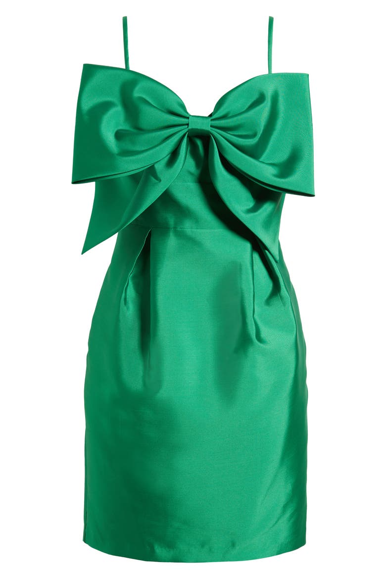 Bow Mikado Cocktail Dress, Alternate, color, EMERALD