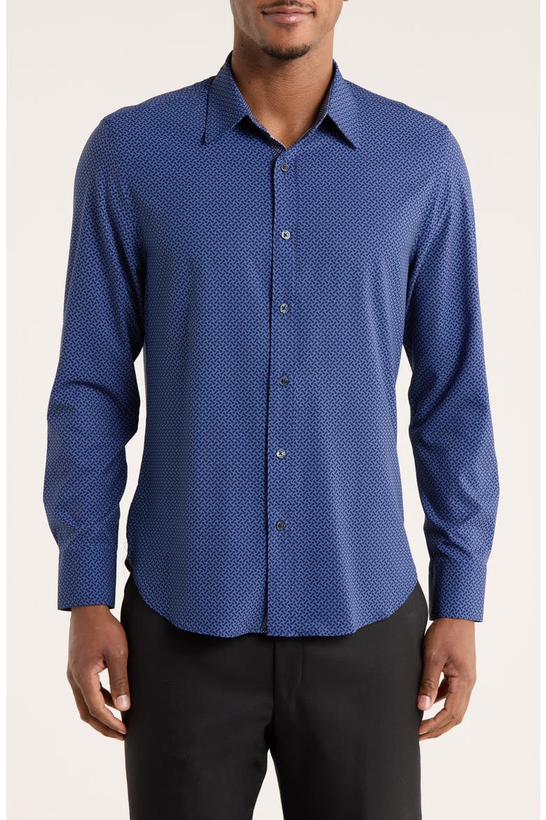Squiggle Print Slim Fit Performance Button-Up Shirt, Main, color, NAVY