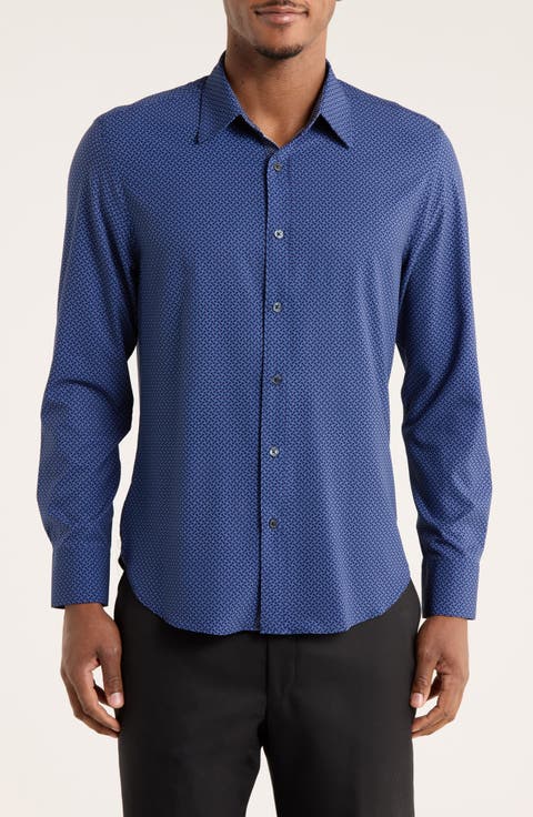 Squiggle Print Slim Fit Performance Button-Up Shirt