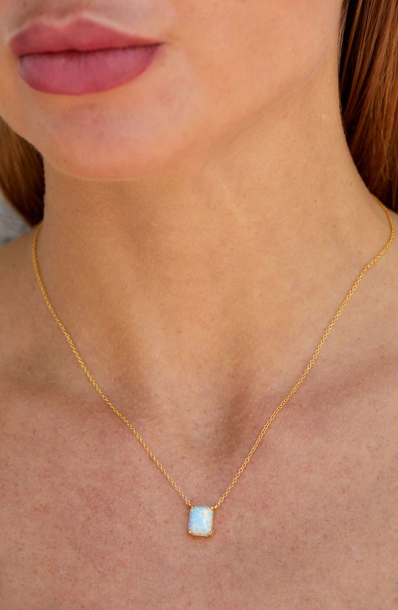SAVVY CIE JEWELS Vermeil Emerald Cut CZ Birth Stone Box Cut Necklace, Alternate, color, Opal-October