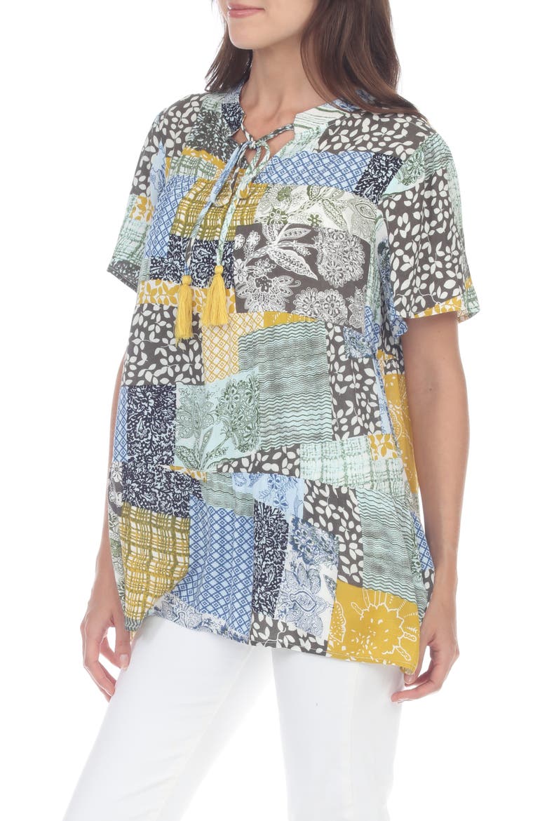 Short Sleeve Patchwork Top, Alternate, color, BLUE