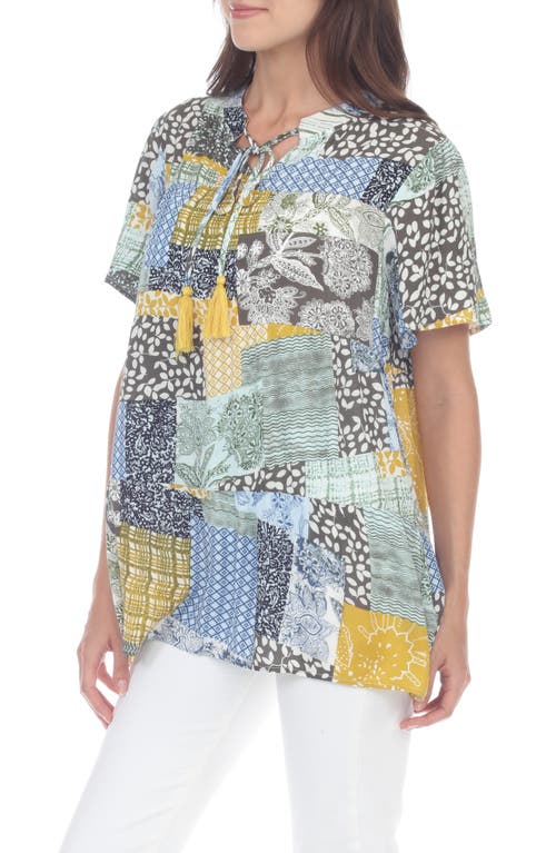 Rain And Rose Short Sleeve Patchwork Top In Blue