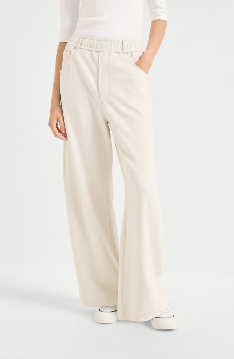 Brunello Cucinelli Smooth French terry trousers, Alternate, color, Milk