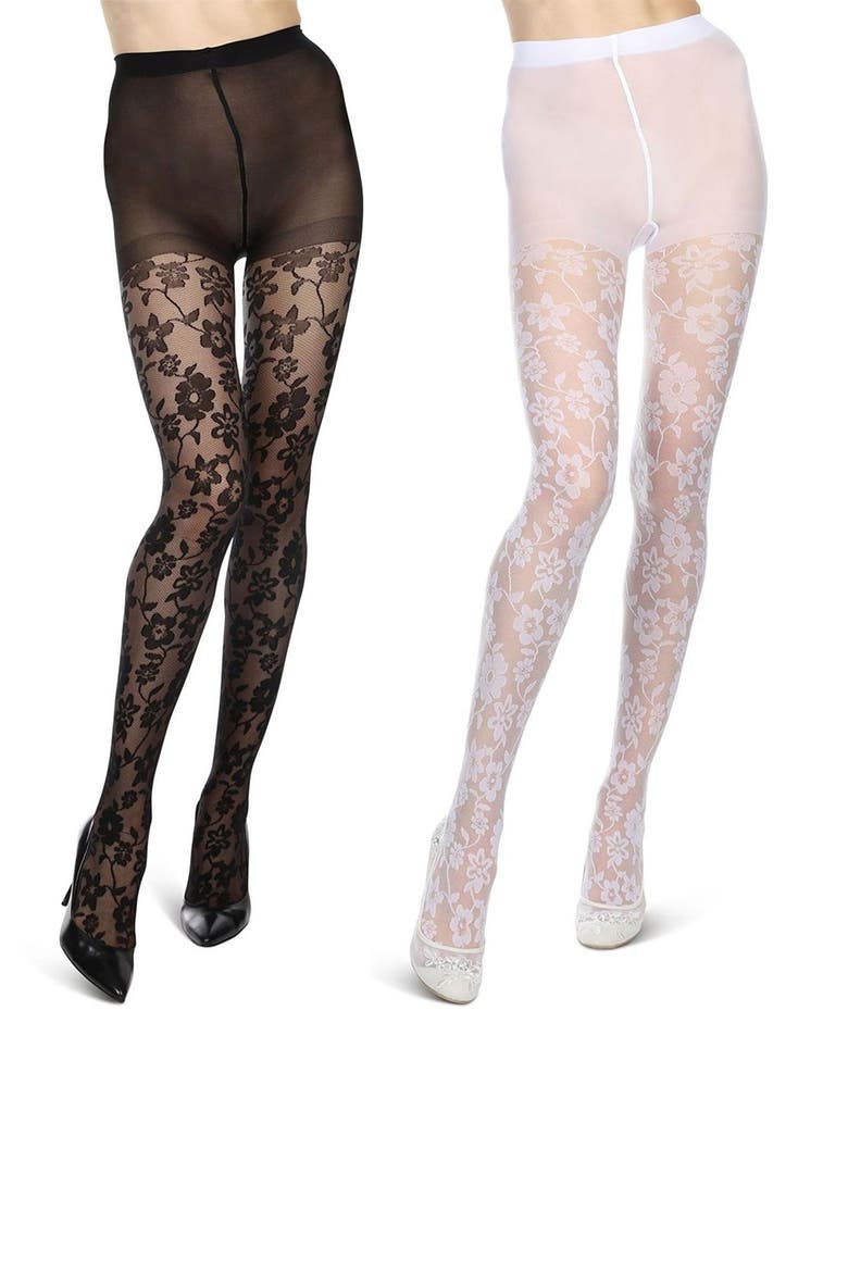 Floral Assorted 2-Pack Sheer Tights, Alternate, color, BLACK-WHITE