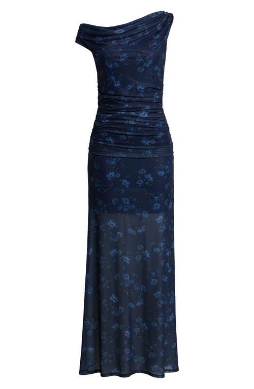 Open Edit One-shoulder Mesh Maxi Dress In Blue