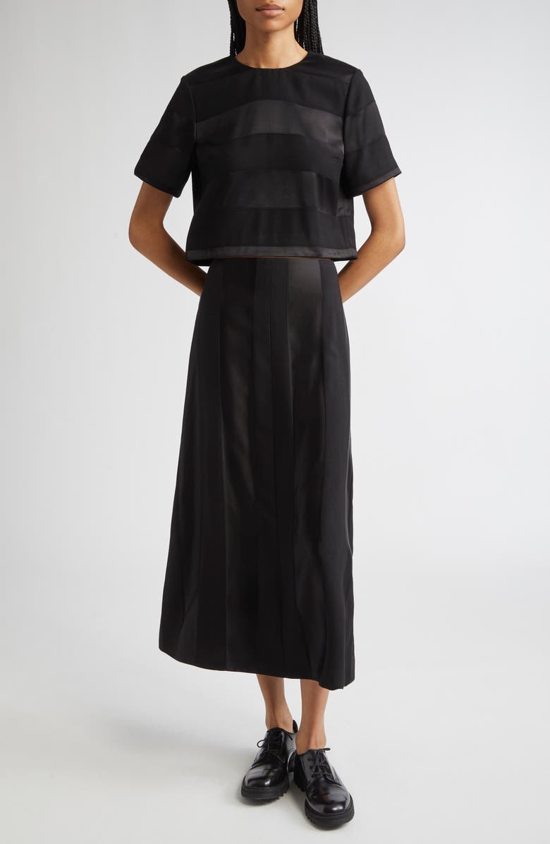 PARTOW Jackson Textured Stripe A-Line Midi Skirt, Alternate, color, Black