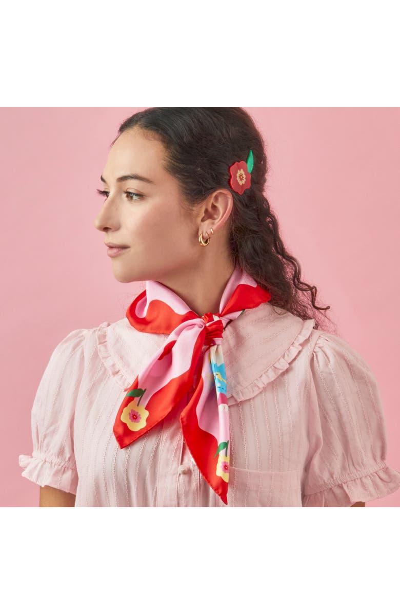 Centinelle Cat Garden Gnome Silk Medium Square Scarf, Alternate, color, 