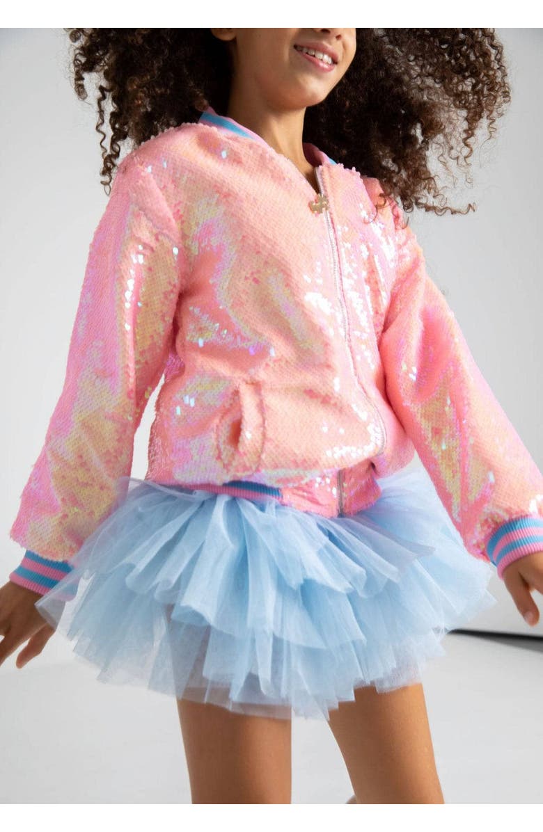 Lola + The Boys Pretty in Pink Unicorn Sequin Bomber, Alternate, color, Pink