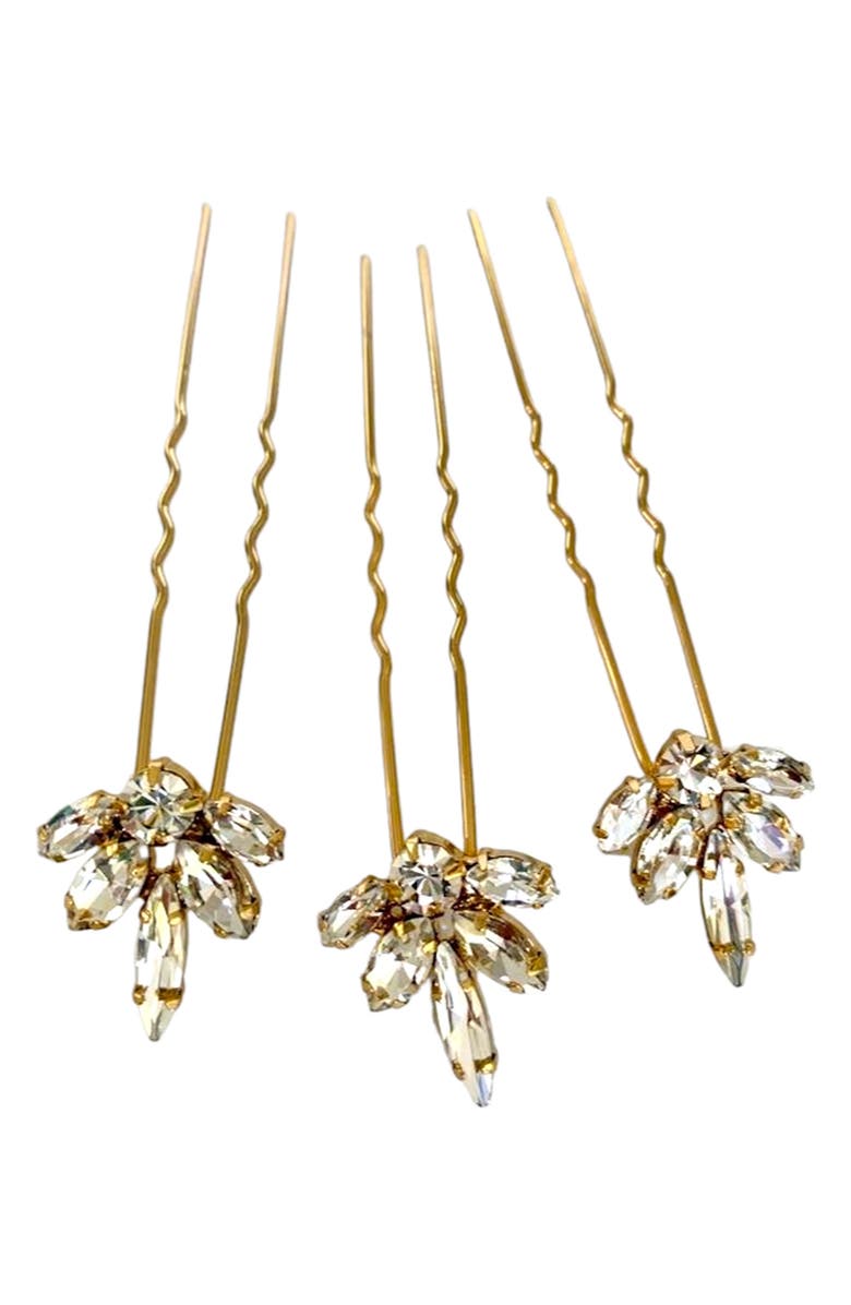 Brides & Hairpins Coco Set of 3 Crystal Hair Pins, Main, color, Gold