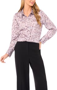 Halogen® Petal Vine Print Charmeuse Button-Up Shirt