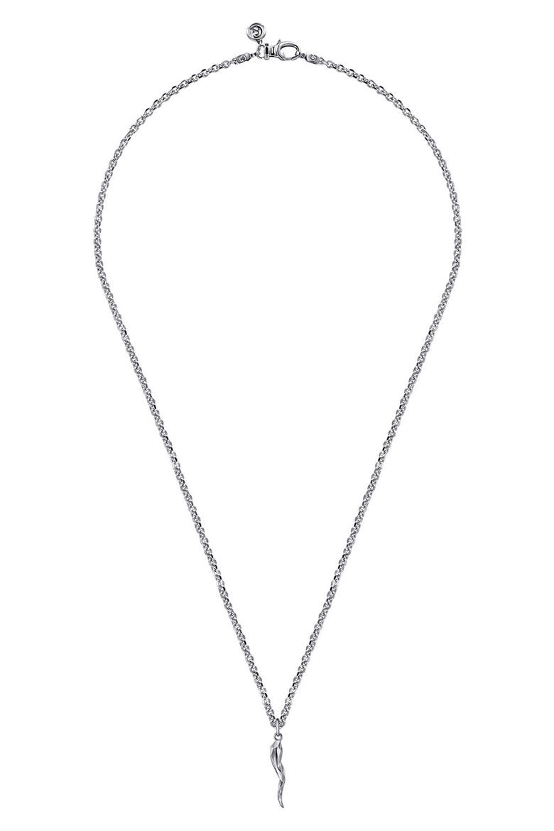 Men's Facets Italian Horn Pendant Necklace, Alternate, color, STERLING SILVER