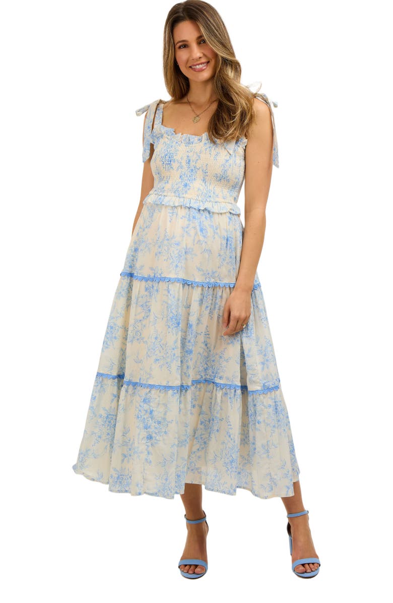 PinkBlush Floral Sleeveless Ruffle Tiered Midi Dress, Main, color, 