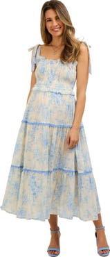 PinkBlush Floral Sleeveless Ruffle Tiered Midi Dress