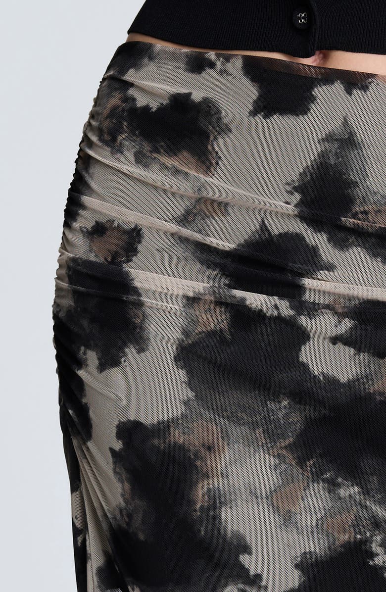 Kenneth Cole Ruched Mesh Midi Skirt, Alternate, color, Black Multi