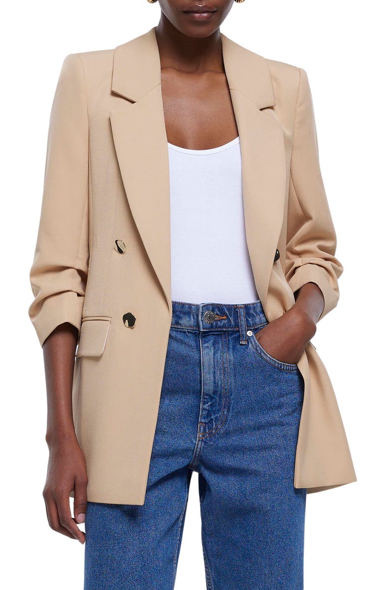 River Island Ruched Sleeve Blazer, Main, color, 