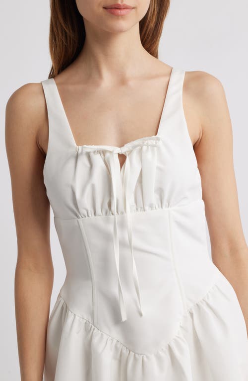 Rare London Gathered Corset Sleeveless Midi Dress In White