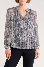 ELIE ELIE TAHARI Floral Long Sleeve Chiffon Top