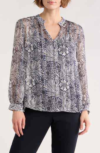 ELIE ELIE TAHARI Floral Long Sleeve Chiffon Top