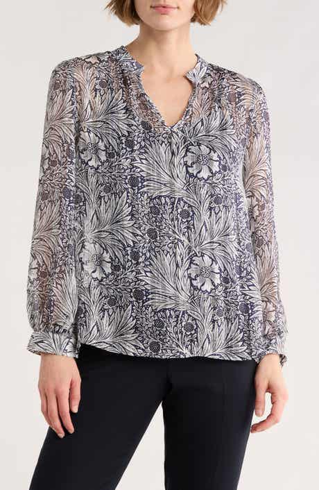 ELIE ELIE TAHARI Floral Long Sleeve Chiffon Top