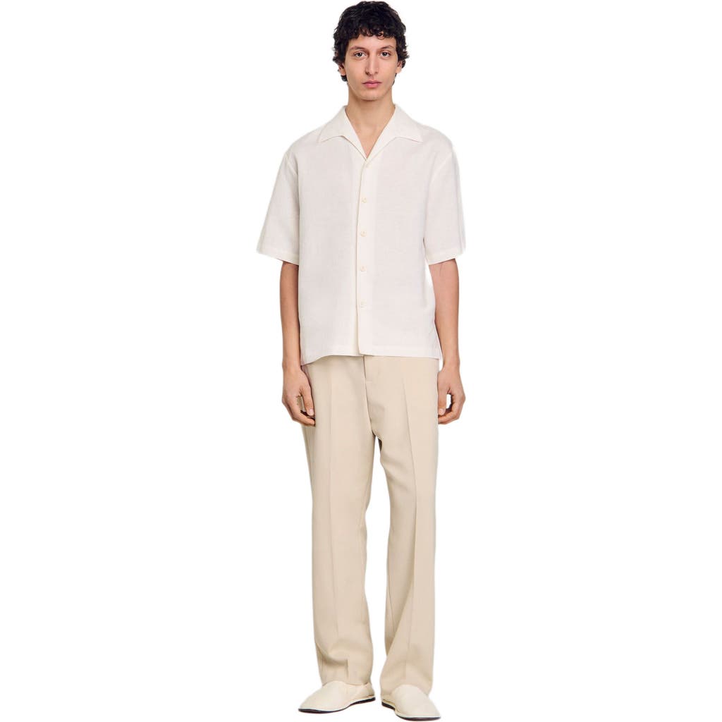 Sandro Cotton-linen Short-sleeve Shirt In Ivory.