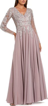 Mac Duggal Women's Floral Embroidered Illusion V-neck A-line Gown