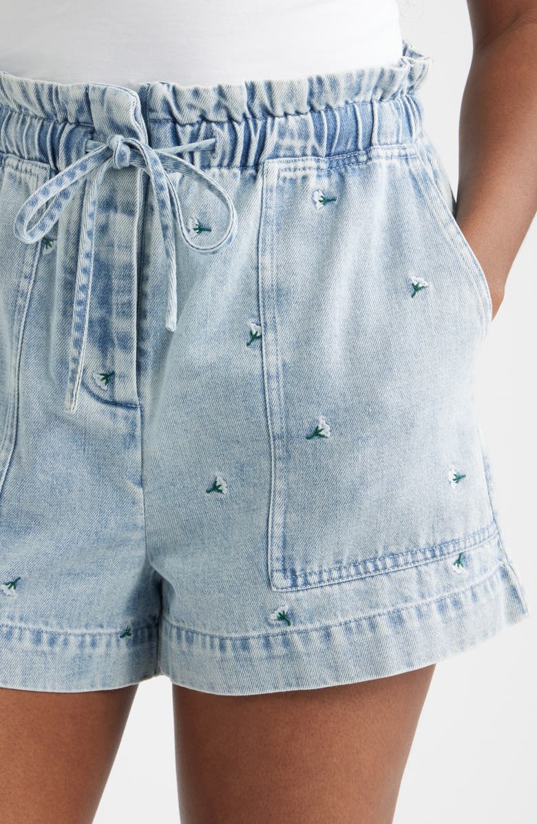 Rails Foster Floral Embroidered Paperbag Denim Shorts, Alternate, color, Ivory Carnations