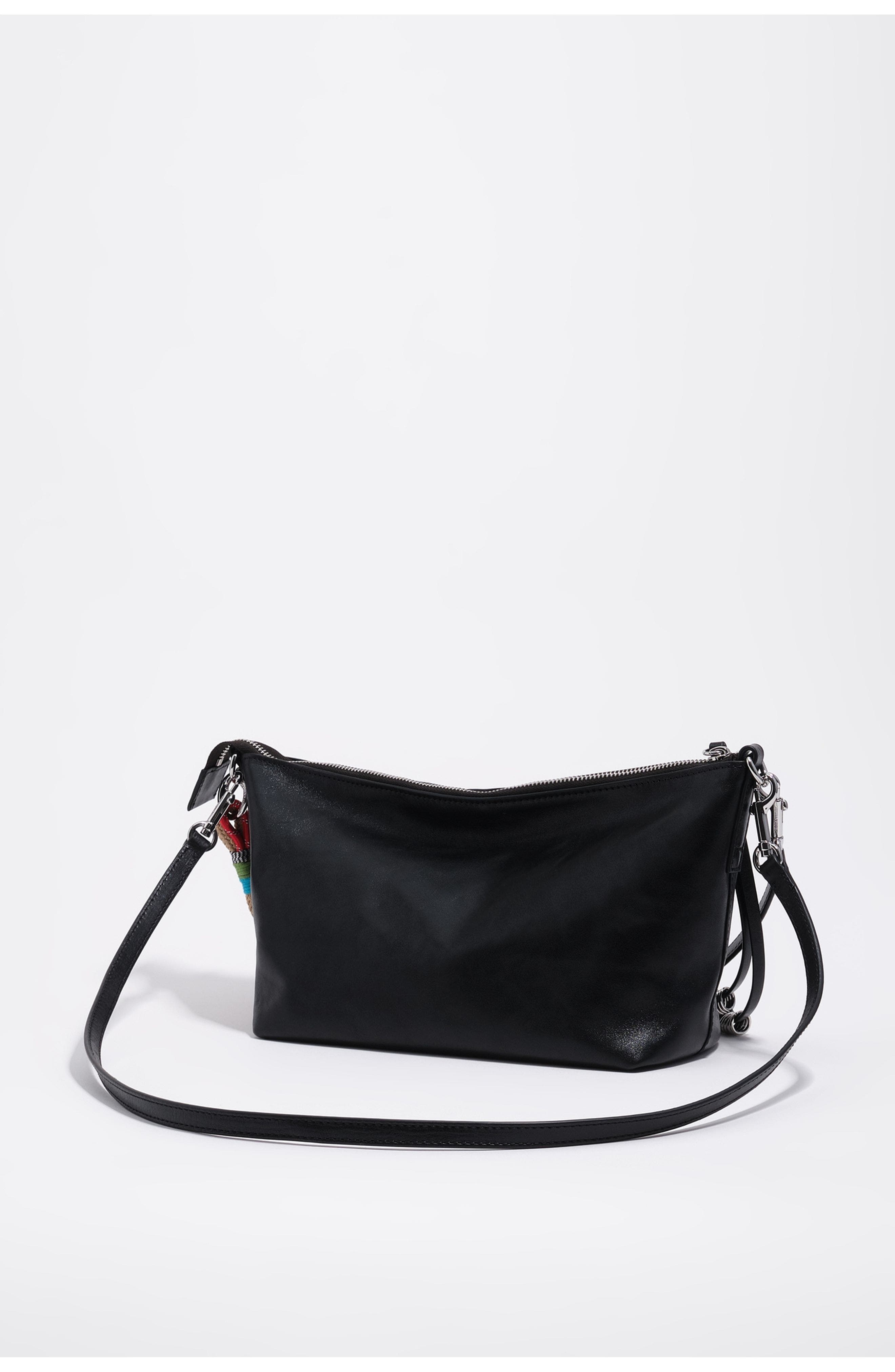 Bimba y Lola Medium Leather Trapecio Bag, Alternate, color, Black