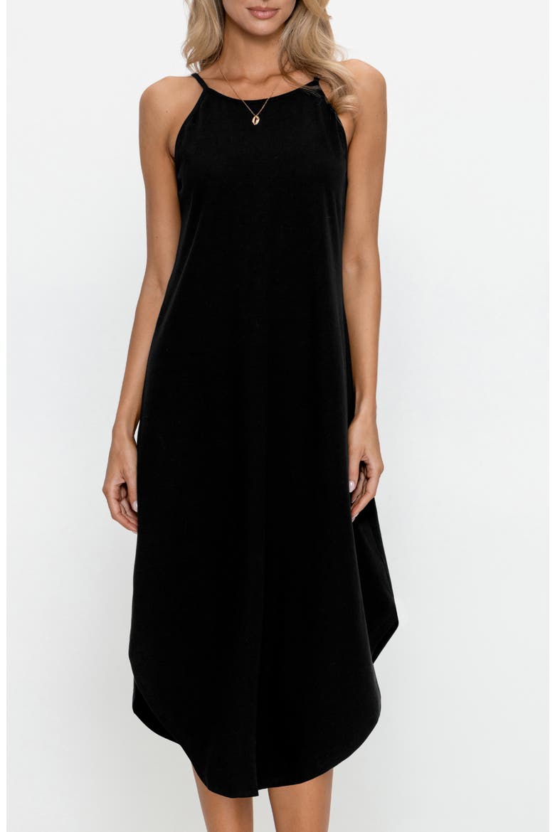 Sleeveless Curve Hem Midi Dress, Alternate, color, BLACK