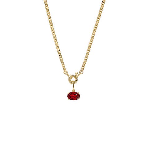 Colored CZ Oval Charm Cuban Toggle Necklace