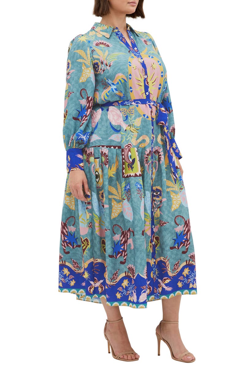 City Chic Calista Mixed Print Long Sleeve Maxi Shirtdress, Alternate, color, Mystic Gaze