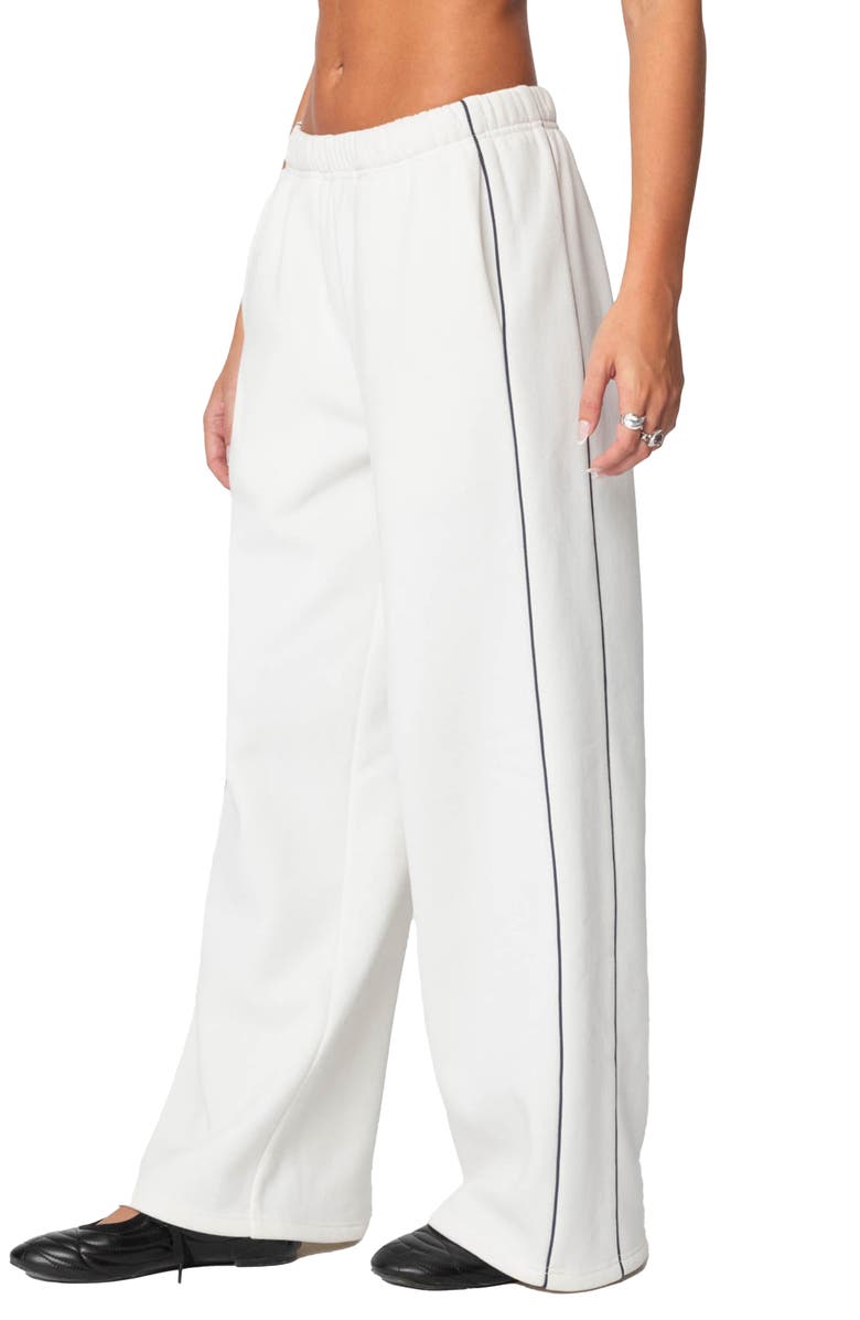 EDIKTED Piped Wide Leg Sweatpants, Alternate, color, White