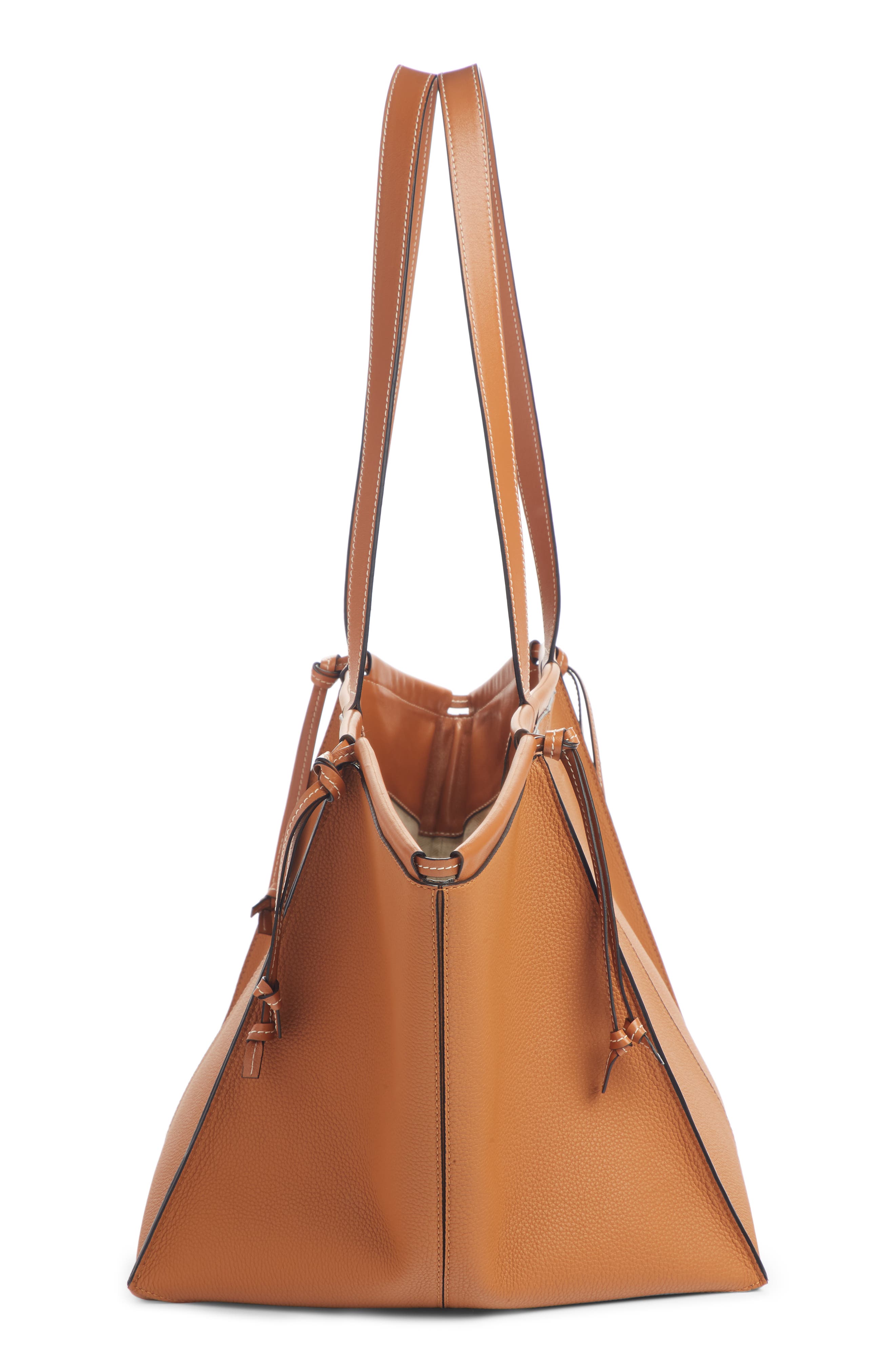 Cushion Leather Convertible Gusset Tote, Alternate, color, LIGHT CARAMEL